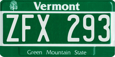 VT license plate ZFX293