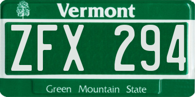 VT license plate ZFX294