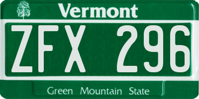 VT license plate ZFX296