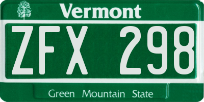 VT license plate ZFX298