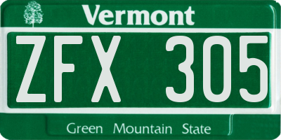 VT license plate ZFX305