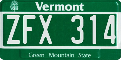 VT license plate ZFX314