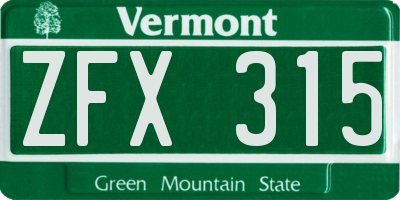 VT license plate ZFX315