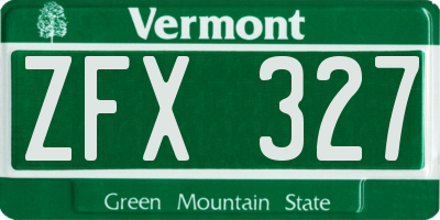 VT license plate ZFX327