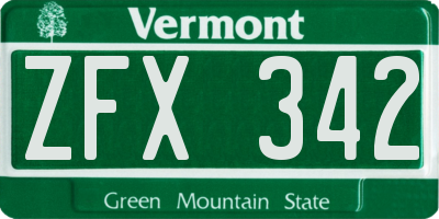 VT license plate ZFX342
