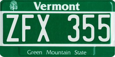 VT license plate ZFX355