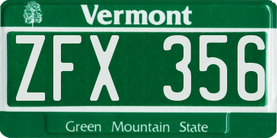 VT license plate ZFX356