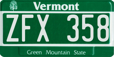 VT license plate ZFX358