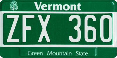VT license plate ZFX360