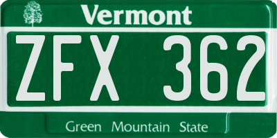 VT license plate ZFX362