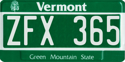 VT license plate ZFX365