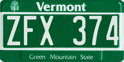 VT license plate ZFX374