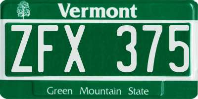 VT license plate ZFX375