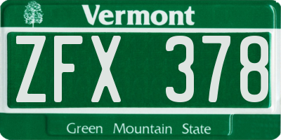 VT license plate ZFX378