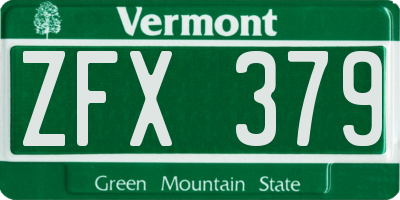 VT license plate ZFX379