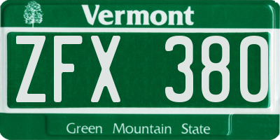 VT license plate ZFX380