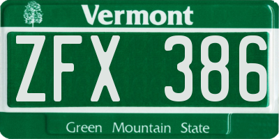 VT license plate ZFX386