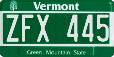 VT license plate ZFX445