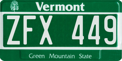 VT license plate ZFX449
