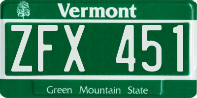 VT license plate ZFX451