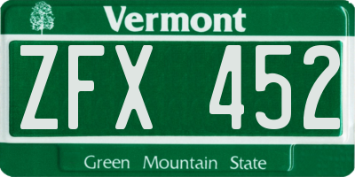 VT license plate ZFX452