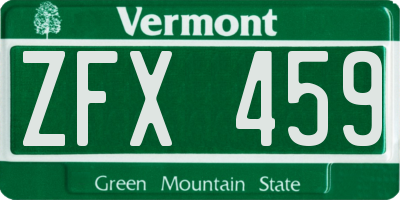 VT license plate ZFX459