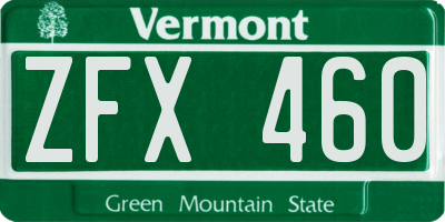 VT license plate ZFX460