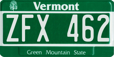 VT license plate ZFX462
