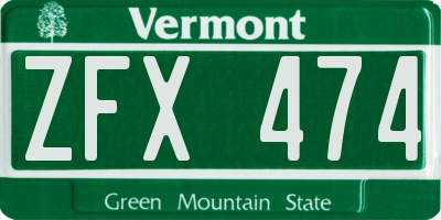 VT license plate ZFX474