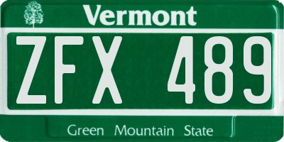 VT license plate ZFX489