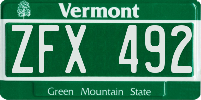 VT license plate ZFX492