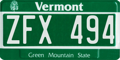 VT license plate ZFX494