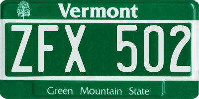 VT license plate ZFX502