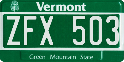 VT license plate ZFX503