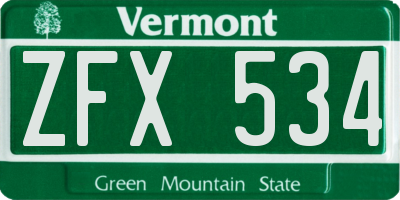 VT license plate ZFX534