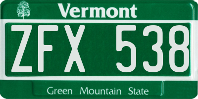 VT license plate ZFX538