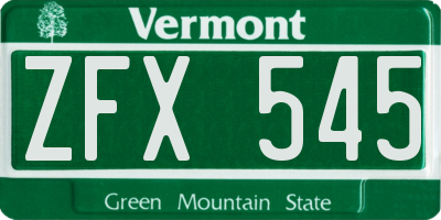 VT license plate ZFX545