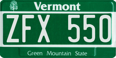 VT license plate ZFX550