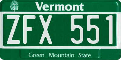 VT license plate ZFX551