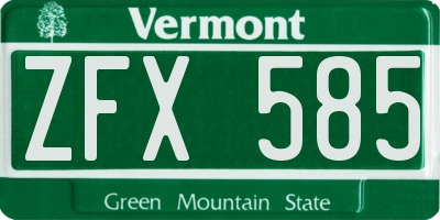 VT license plate ZFX585
