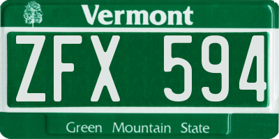 VT license plate ZFX594