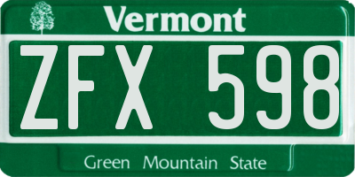 VT license plate ZFX598