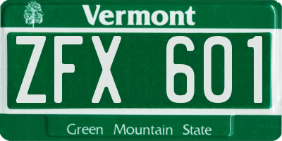 VT license plate ZFX601