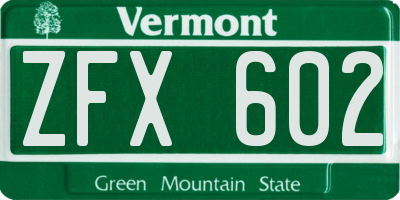 VT license plate ZFX602