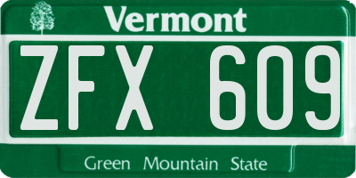 VT license plate ZFX609