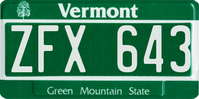 VT license plate ZFX643