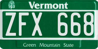 VT license plate ZFX668