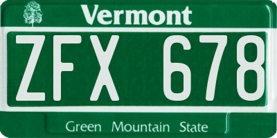 VT license plate ZFX678