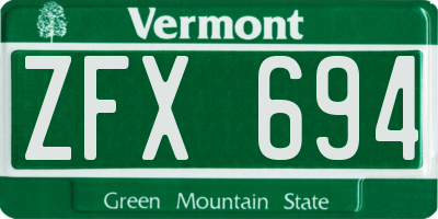 VT license plate ZFX694