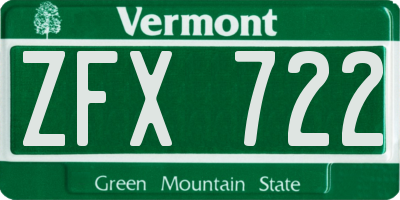 VT license plate ZFX722